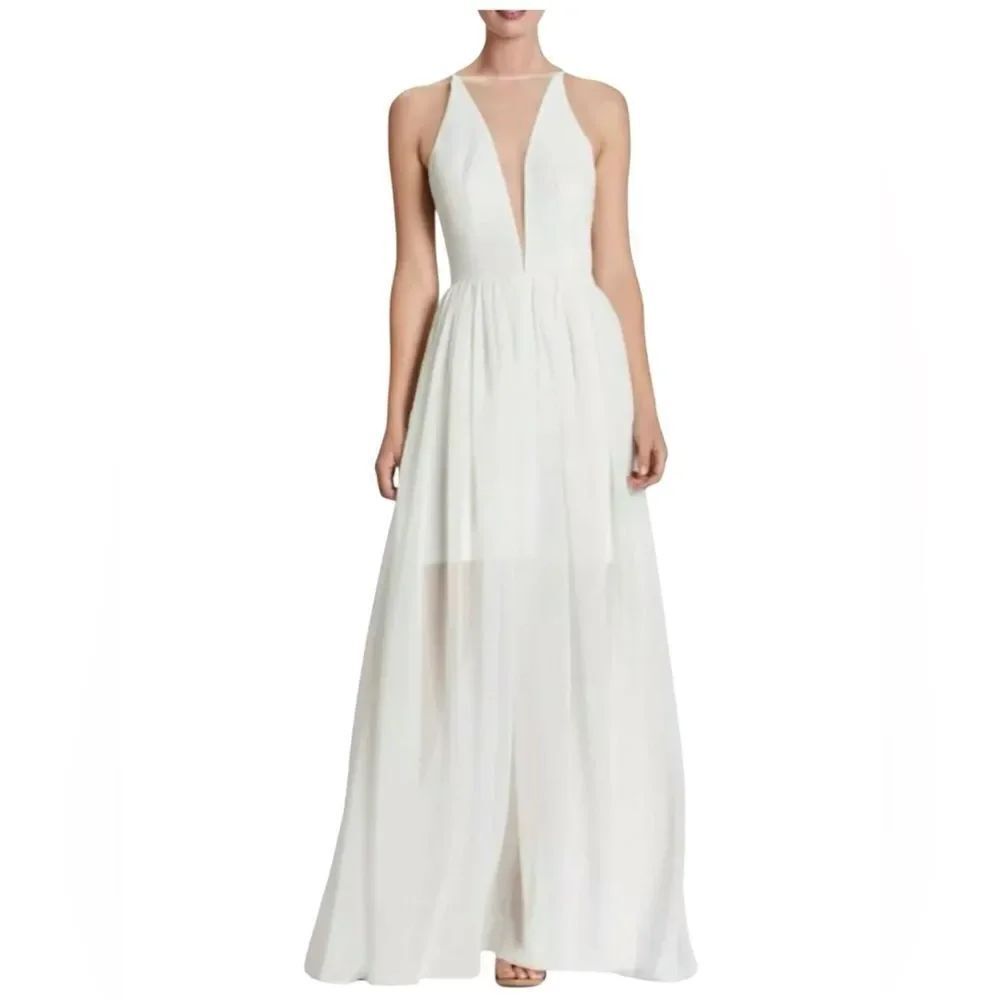 Dress the Population Ivory illusion plunge gown EUC